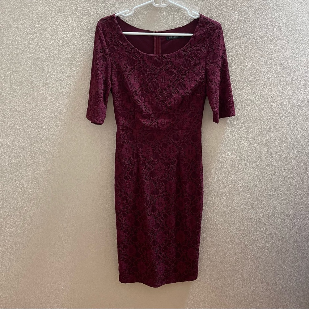 Mikarose Womens red lace 3/4 Short Sleeves Dress XS